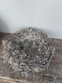 Grey moss nest krans with bonsai 30 cm nestje nestkrans grijs vergrijsd mos landelijk