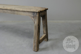 Landelijke oude origineel vergrijsd houten lange bank eetkamerbank eettafelbank 180 cm