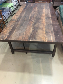 Gave industriële robuuste tafel eettafel 220 x 110 x 76 cm klaptafel metaal metalen onderstel inklapbaar oud houten blad doorleefd railway hout landelijk vintage