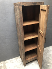 Vergrijsd houten kast klerenkast 1 deurs Bassano kleerkast kastje met legplanken 160 x 50 x 39 cm oud hout 1 deurs keukenkast boekenkast servieskast landelijk industrieel