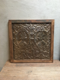 Prachtig groot metaal houten Wandpaneel bruin aura Peeperkorn the queen 69 x 69 cm