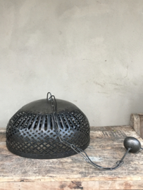 Stoere industriele hanglamp kooilamp korf korflamp stallamp 55 cm korflamp fabriekslamp industrieel zwart bruin metaal grijs metalen landelijk zink staal metaal grijs