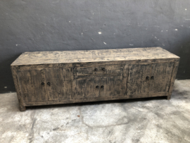 Oud vergrijsd houten dressoir 178 x 45 x H55 cm tvmeubel tv-kastje tvkast televisiekast televisiemeubel landelijk stoer