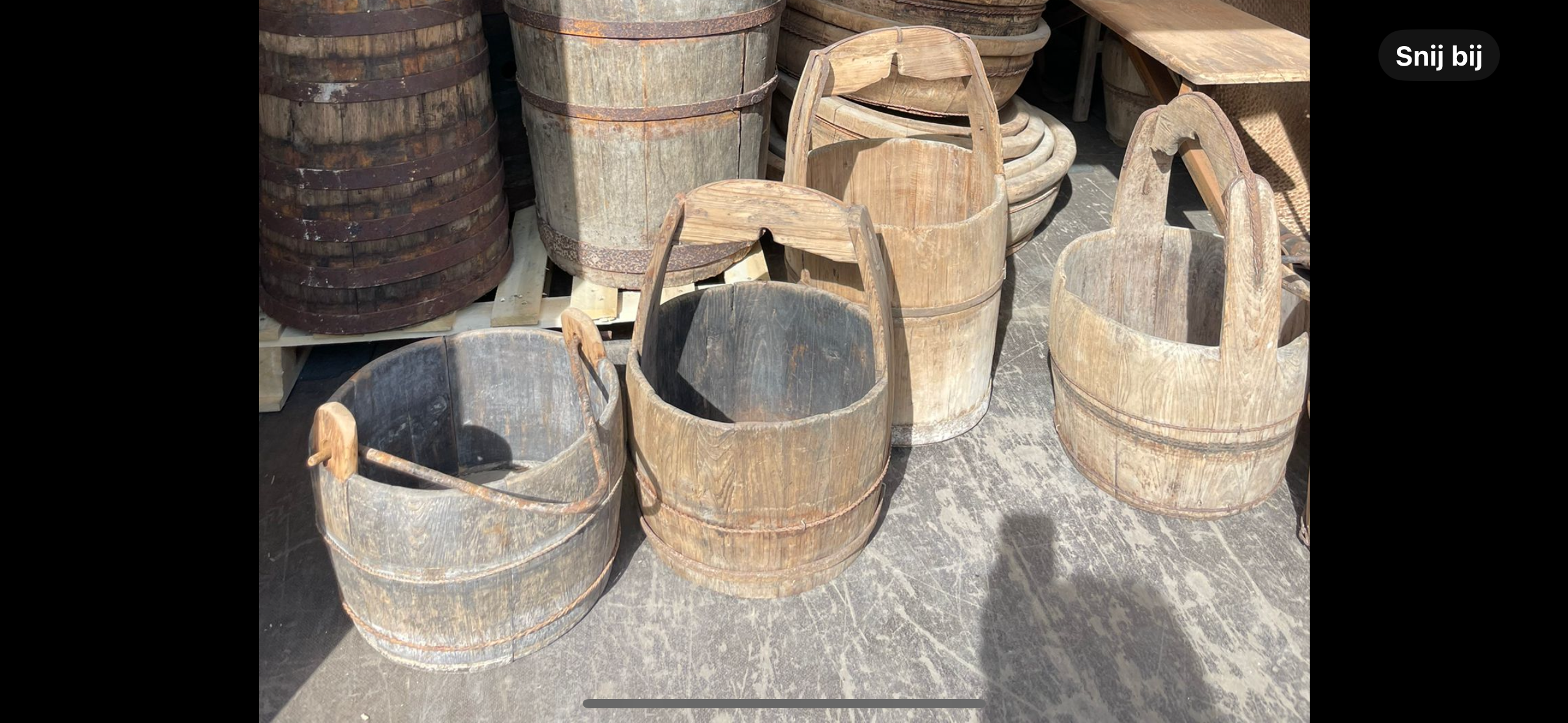Oude vergrijsd houten emmer emmers vat Ton bak schaal olijfbak landelijk stoer