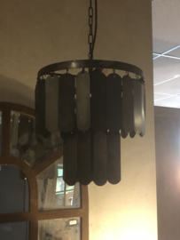 Zwart metalen Hanglamp lamel 30 cm zwart grijs kroonluchter schijfjes industrieel landelijk stoer lamellen lamellenlamp