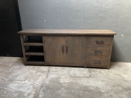 Stoer oud vergrijsd truckwood railway dressoir 220 x 45 x H90cm televisiemeubel televisiekast stoer landelijk industrieel