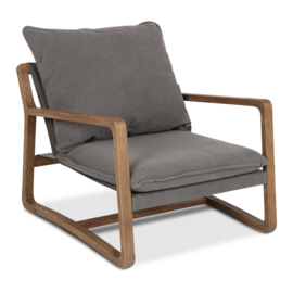 Gave fauteuil stoel lounge hout stof ( linnen ) canvas grey grijs landelijk sober modern mix