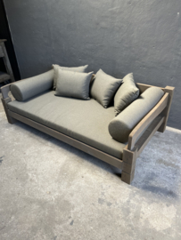 Landelijke vergrijsd houten Tuinbank Daybed ligbed bank 200 cm (inclusief kussens) lounge stationsbank landelijk