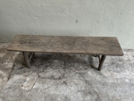Oude lange vergrijsd houten bank eettafelbank eetkamerbank landelijk stoer 169 cm