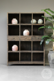 Grote stoere truckwood railway houten kast boekenkast schap rek servieskast landelijk stoer industrieel H200 x B143 x D45 cm