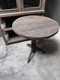 Oud vergrijsd houten tafel tafeltje rond 71  cm wijntafel wijntafeltje landelijk stoer grijs bijzettafel bijzettafeltje B10