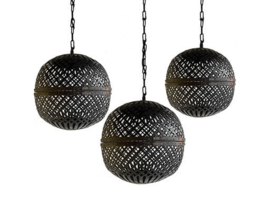 Stoere zwart bruin metalen korflamp hanglamp bollamp bol bal bollen industrieel landelijk lantaarn urban vintage 25 cm