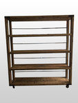 Grote houten industrieel kast schap rek op wielen H205 x L70 x D45 cm landelijk stoer r