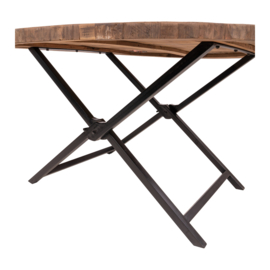 Prachtige grote vergrijsd houten ronde eettafel tafel rondetafel teakhouten teakhout houten  blad 120 cm ijzeren onderstel landelijk stoer industrieel bassano