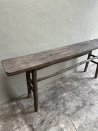 Landelijke oud vergrijsd houten sidetable wandtafel sideboard stoer doorleefd 219 cm