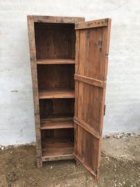Vergrijsd houten kast klerenkast 1 deurs Bassano kleerkast kastje met legplanken 160 x 50 x 39 cm oud hout 1 deurs keukenkast boekenkast servieskast landelijk industrieel