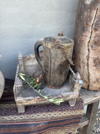 Unieke houten naga pot kruik vaas landelijk vintage oud