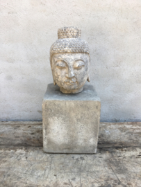 Zwaar massief grijs hardsteen buddha boeddha boedha hoofd beel tuinbeeld hardsteen