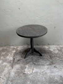 Oud vergrijsd houten tafel tafeltje rond 71 cm wijntafel wijntafeltje landelijk stoer grijs bijzettafel bijzettafeltje B5