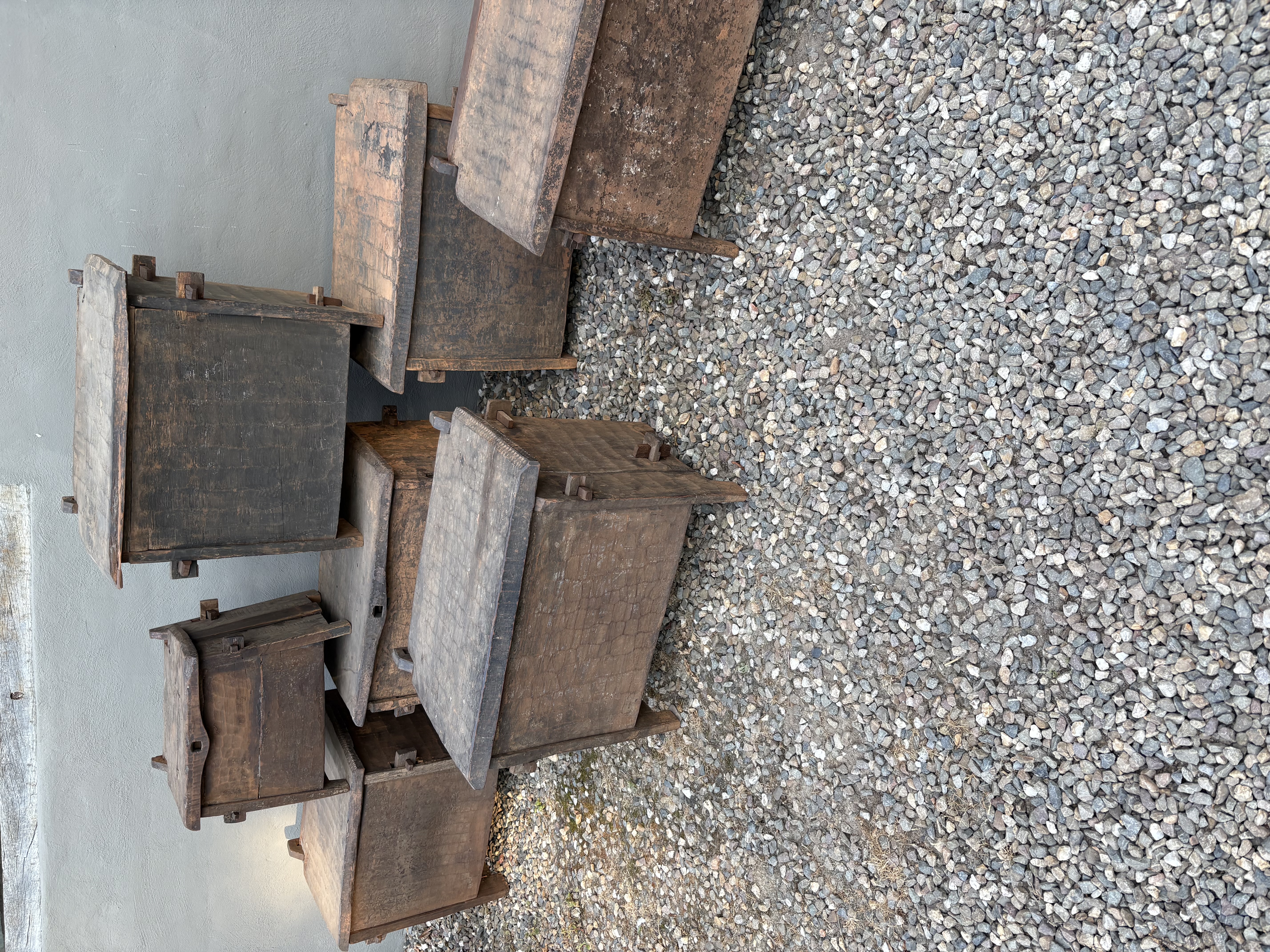 Stoere originele oude houten Himalaya kist kistje dekenkist landelijk klepbank