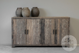Vergrijsd truckwood railway houten 4 deurs kast dressoir stoer landelijk industrieel 160 x H85 x 40 cm SEP