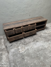 Vergrijsd truckwood houten railway hout tv televisie lades ladekast audio dressoir kast wandmeubel sidetable 165 x 40 x H50 cm landelijk stoer industrieel SEP