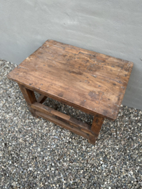 Oude robuust houten tafel fabriekstafel bijzettafel stoer landelijk industrieel vintage sidetable keukenelement kookeiland wastafel meubel