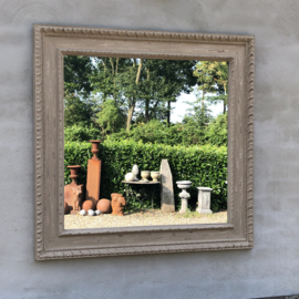 Prachtige grote spiegel 100 x 100 cm landelijk sober stoer brocant beige zand naturel sleets doorgeschuurd