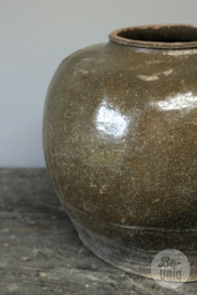 Mooie oude stenen geglazuurde kruik pot vaas H37 x 43 cm origineel oude zoutpot