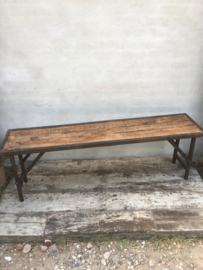 Stoere landelijke houten metalen bank bankje klapbank Sidetable bureau buro klaptafel 170cm  tuintafel markttafel industrieel landelijk klaptafel