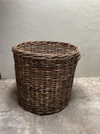 MEGA GROTE Mand rotan riet houten basket round rond ronde korf bloembak olijfbak haard hout hondenmand hondenhok tunnel D105 x H100 cm