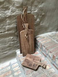 Stoere oude houten broodplank met jute touw 50 cm kaasplank snijplank landelijk