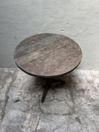 Oud vergrijsd houten tafel tafeltje rond 71  cm wijntafel wijntafeltje landelijk stoer grijs bijzettafel bijzettafeltje C8