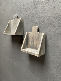 Vergrijsd houten Wandkandelaar setje oud grijs wandkandelaars breed model landelijk stoer