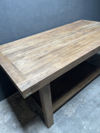 Stoere hoge houten tafel bar werktafel eettafel keukentafel bar bartafel countertafel landelijk vintage met onderblad 200 x 100 cm