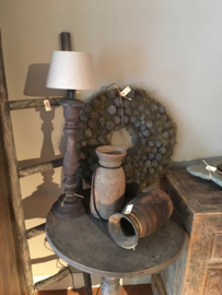 Stoere vergrijsd mat zwart antraciet zwartbruine houten balusterlamp stoer industrieel ballusterlamp tafellamp 50 cm tafellamp landelijk stoer robuust