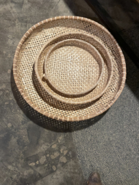 Prachtige grote set van 3 rotan rieten manden wanddecoratie wandschilderingen wandpaneel wandbord schalen mand schaal vintage landelijk oosters boho 60-50-40 cm