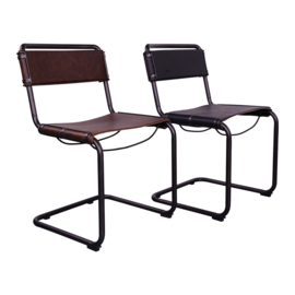 Industrieel metalen eetkamerstoel stoel stoelen met leren zitting bruin stoer landelijk industrieel 52 X 52 X 84 cm