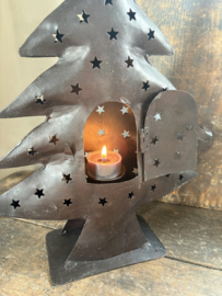 Leuke bruin metalen kerstboom kerstboompjes theelicht kandelaar kerst landelijk vintage H40 x B28 cm