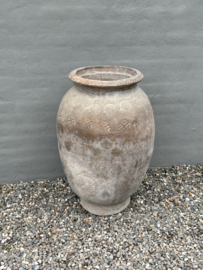 Prachtige grote kruik pot vaas Tibet beige