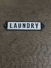 Gietijzeren plaatje deur bordje deurbordje naambordje laundry was washok zwart wit landelijk nostalgisch industrieel grootmoederstijd brocant