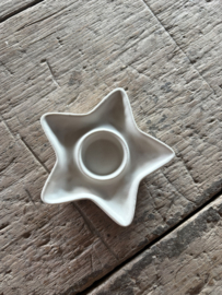 Stenen theelichtje theelichthouder tealight Holder wit ster 13 cm Leeff Tijn white star
