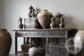 Hele gave oude vintage houten sidetable wandtafel dressoir ladekast stoer landelijk 194 x 49 x H84 cm