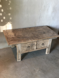 Stoere vergrijsd houten salontafel tv meubel televisiekast bank Sidetable met 2 lades tvmeubel tvkast televisie kast tafel ladekast ladenkast stoer hout vergrijsde tafel landelijk sober boerentafel