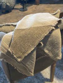 Shabby doek doeken 100 x 100 cm landelijk grof linnen met jute hoek stoer sober decoratie beige naturel