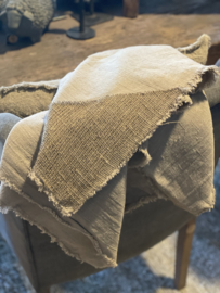 Shabby doek doeken 100 x 100 cm landelijk grof linnen met jute hoek stoer sober decoratie beige naturel