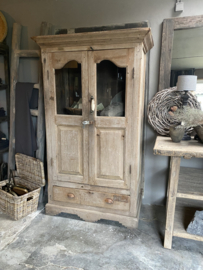 Grote oud houten kast vitrinekast glaskast winkelkast vitrine keukenkast winkelkast grutterskast met lade landelijk stoer vintage industrieel stoer