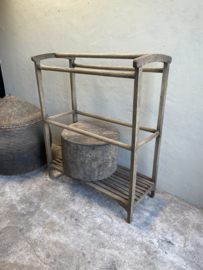 Gaaf groot oud vergrijsd houten plaidrek kledingrek droogrek wasrek hout H133 x B110 x D54 cm landelijk stoer industrieel vintage brocant