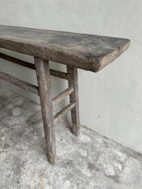 Landelijke oud vergrijsd houten sidetable wandtafel sideboard stoer doorleefd 219 cm
