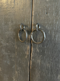 Prachtige oud zwarte houten 2 deuren en 2 laden kast grote kast 220x130x50cm stoer landelijk robuust industrieel